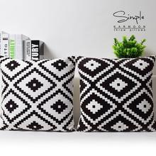 Almohada sencilla de lino a cuadros para el hogar, cojín decorativo con diseño geométrico, a la moda, color blanco y negro 2024 - compra barato