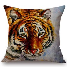 Animal Oil Painting Decorative Sofa Throw Pillow Case Watercolor Tiger Cat Leopard Dog Decoration Art Cotton Linen Cushion Cover 2024 - buy cheap