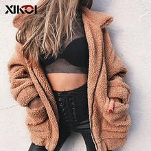XIKOI Winter Warm Fur Coat Women Soft Zipper Thicken Plush Overcoat Women Outerwear Lapel Sweatshirt Fleece Faux Fur Coat Jacket 2024 - buy cheap