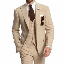 Esmoquin Beige para novio, trajes ajustados para boda, graduación, con solapa de visera, conjunto de 3 piezas, chaqueta con pantalones, chaleco 2024 - compra barato