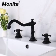 Monite Matte Black Swivel Basin Mixer Faucet Deck Mount 3 Pcs 2 Lever ORB Bathtub Bathroom Basin Sink Brass Faucet Mixers Taps 2024 - buy cheap