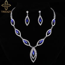 TREAZY Fashion Royal Blue Crystal Bridal Jewelry Sets Silver Plated Leaves Choker Necklace Earrings Women Wedding Jewelry Sets 2024 - buy cheap