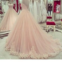 Soft Tulle Ball Gown Sweetheart Lace Bodice Rosettes Pink Wedding Dresses 2024 - buy cheap