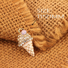 Wholesale 11*21MM Crystal Rhinestone Alloy Ice Cream Pendant Charms Gold Tone Kawaii Food Bracelet Necklace Charm with Jelly DIY 2024 - buy cheap