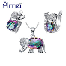 Almei-Conjuntos de joyería de cristal multicolor para niños y mujeres, conjuntos de elefante azul, animales, joyería pendiente, collar, regalo, T485NR 2024 - compra barato