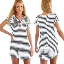 2018 Women Summer Dress Casual Loose Striped Dresses Short Sleeve O Neck T-Shirt Mini Vestidos Beach Party Dress Plus Size XXXL 2024 - buy cheap