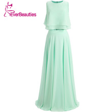 Mint Green Bridesmaid Dresses New 2020 Two Pieces Chiffon with Pleat Long Wedding Party Gown Vestidos Madrinha 2024 - buy cheap