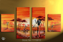 Africa People Living Sun Tree Oil Painting On Canvas 4 Panel Arts Set Modern Home Abstract Wall Decor Picture for Living Room 2024 - buy cheap