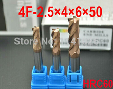 5PCS 4 Flute 4F-2.5*4*6*50,HRC60,carbide end mills,Carbide Square Flatted End Mill , the lathe tool,boring bar,cnc,machine 2024 - buy cheap