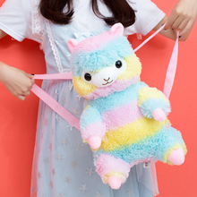 Mochila De felpa de arcoíris blanco para niños, muñecos de Peluche de 16 "y 40 CM, Arpakass colorido, Kawaii, Alpaca, regalo de cumpleaños 2024 - compra barato