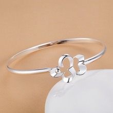 SZ-AB042 Free Shipping Wholesale Silver Bangle Bracelet, Silver Plated Fashion Jewelry Flower Buckle Bracelet 2024 - buy cheap