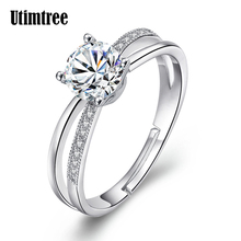 Utimtree New Design CZ Engagement Rings for Women Silver Jewelry Opening Wedding Ring with Crystal Resizable Knuckle Finger Ring 2024 - buy cheap
