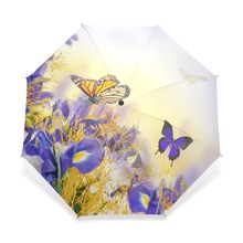 Creative Butterfly With Flower Three Folding Umbrella UV Brand Automatic Umbrella Rain Women Pongee Rain Gear For Child Girl 2024 - buy cheap