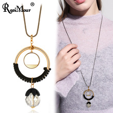 RAVIMOUR Crystal Ball Pendant Necklace Women Gold Circle Round Geometric Statement Long Kolye Black Snake Chain Sweater Jewelry 2024 - buy cheap