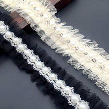 1 yard 1.5cm Ivory Pearl Beaded Handmade Lace Edge Trims Wedding Dress Belt Sash Ribbon Bridal Applique Fabric Sewing Craft DIY 2024 - buy cheap