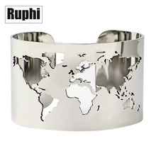 Brazalete cortado con mapa del mundo, joyería de viaje para la Paz, acero inoxidable, 40mm de ancho, grabado láser, ángulo de círculo pulido fino 2024 - compra barato