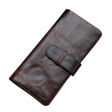 Oil Wax Genuine Leather Men Wallet Pocket Coin Credit Card Holder Vintage Clutch Money Bag Male Famous Brand Bifold Long Purse 2024 - buy cheap