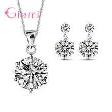 Super Fancy 925 Sterling Silver Women Necklace Earrings With Clear Crystal Pendant Jewelry Set For Wedding Engagement 2024 - buy cheap