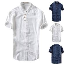 2019 Men's Causal Shirt Short Sleeve Top Button Linen Solid Color Loose Blouse S-2XL Casual Male Dress Shirt Camisa Masculina 2024 - buy cheap