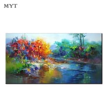 Large Size Hand Painted Abstract beautiful riverside trees Oil Painting Canvas Wall Pictures For Living Room Bedroom Home Decor 2024 - buy cheap