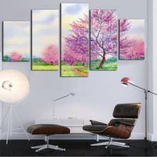 Canvas Wall Art Pictures Framework Kitchen Restaurant Decor 5 Pieces Cherry Blossom Tree Landscape Living Room HD Printed Poster 2024 - buy cheap