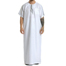Vestido musulmán para hombre, ropa islámica, holgada, Abaya turca, caftán, Jalabiya, Jubba Thobe, blanca, manga corta 2024 - compra barato