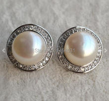 Christmas Gift Jewelry AAA 13MM White Freshwater Pearl Stud Earrings , S925 Sterling Silvers Earring Wedding Jewelry. 2024 - buy cheap