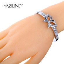 Elegant Silver Plated Hollow Butterfly Inlay Crystal Chain Link Bangle Bracelet 2024 - buy cheap