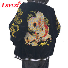 2020 Spring Autumn new punk embroidered dragon bomber jacket baseball uniform jacket female loose bf wind B407 2024 - buy cheap
