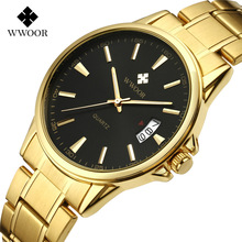 Wwoor relógio de pulso masculino ouro aço inoxidável, à prova d'água quartzo esportivo 2024 - compre barato