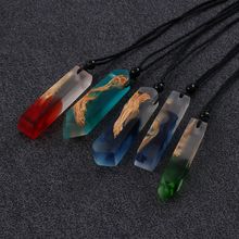 1Pcs New Handmade For Women Men Rope Chain Colored Resin Wood Pendant Necklace Random Color Statement Necklace Jewelry Gifts 2024 - buy cheap