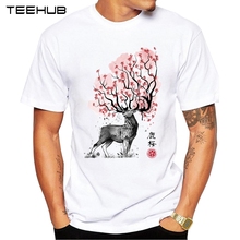 TEEHUB-Camiseta con estampado de ciervo Sakura para hombre, camisa de manga corta a la moda, de diseño, fresca, 2019 2024 - compra barato
