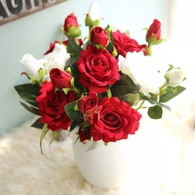 Mini ramo de flores artificiales para decoración de fiesta de boda, rosa de seda de Boda europea, 1 unidad 2024 - compra barato