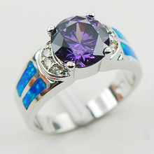 Purple Crystal Zircon Blue Fire Opal 925 Sterling Silver Ring Size 6 7 8 9 10 R1177 Fashion Wholesale Jewelry Free Shipping 2024 - buy cheap