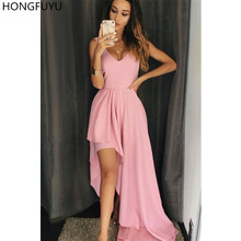 HONGFUYU-Vestidos De Fiesta rosa con cuello en V, sencillos, sin mangas, asimétricos, De gasa, para playa 2024 - compra barato