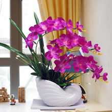 Vaso de cerâmica + phalaenopsis, conjunto de flores artificiais, enfeites de flores falsas, vaso de cerâmica moderna para casa, escritório, café 2024 - compre barato