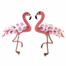 Parche bordado con lentejuelas para ropa, aplique rosa de pájaros, bordado de ave, 10x15cm, AC0985, 2 pares 2024 - compra barato