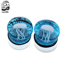 8mm-16mm Blue Translucent Glass Earrings White Jellyfish Logo Ear Plug Tunnel Ear Stretcher Expander Body Jewelry Fashion 2024 - buy cheap