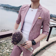 3 Color Stripe Blazer Men 2018 Summer Slim Fit Blazer Masculineo Mens Stylish Blazer Blue Grey Pink Prom Blazers For Men 2024 - buy cheap