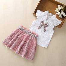 Girls Suits 2019 Summer Style Kids Beautiful Floral Flower Sleeve shirt Children O-neck Clothing Leopard mesh skirts Suits 2-7Y 2024 - buy cheap