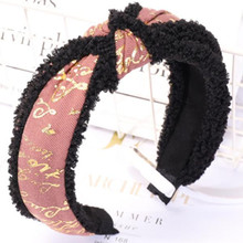 NEW Women Headband Winter Wool Cotton Hair Headband for Girls Hair Accessories Wide Knotted Center Hard Headband Letters Print 2024 - buy cheap