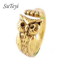 SUTEYI кольцо с милой совой, популярное античное Золотое посеребренное кольцо с животным, дизайнерское регулируемое кольцо, новые модные кольца с животными для женщин 2024 - купить недорого