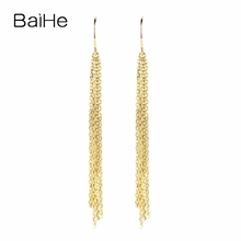 BAIHE Real Solid 18K Yellow Gold Wedding Trendy Fine Jewelry Making Tassels With Real Gold Long Ear Hook Earrings Women Girl 2024 - buy cheap