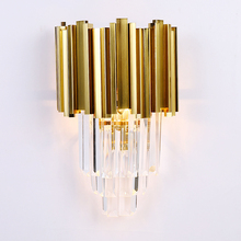 American European post modern golden metal crystal glass tube wall light lamp LED for villa hotel foyer living room wall sconce 2024 - buy cheap