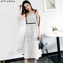 White Lace Dress Women 2019 Summer Long Strap Dresses Female Elegant A-line Slim Dress Woman Party Wear 2024 - buy cheap