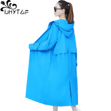 UHYTGF Plus size coat women's Breathable UV protection summer top thin windbreaker jacket Fashion hooded wild long outerwear 594 2024 - buy cheap