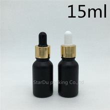 Free Shipping 10pcs 15ml Black Frosted Glass Essential Oil Bottle With Shiny Gold Ring Dropper Glass Perfume Bottle 2024 - buy cheap