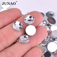 JUNAO 3, 4, 5, 6, 8, 10, 12, 20 мм, прозрачные белые круглые Кристальные стразы с плоской задней стороной, акриловые стразы с аппликацией для ногтей 2024 - купить недорого
