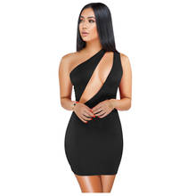 2019 New Summer Women Sexy One Shoulder Dresses Sleeveless Black White Blue Bodycon Dress Female Party Hollow Out Dress Vestidos 2024 - buy cheap