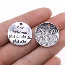 20pcs/lot 22mm She Believed She Could So She Did Charms Pendant For Jewelry Making 2 Colors Plated Alloy Charms 2024 - buy cheap